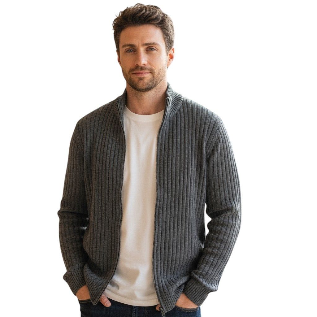 B Unique Fashions - Stylish Zippered Fall Cardigan for Men-STYLAAR-B Unique Fashions