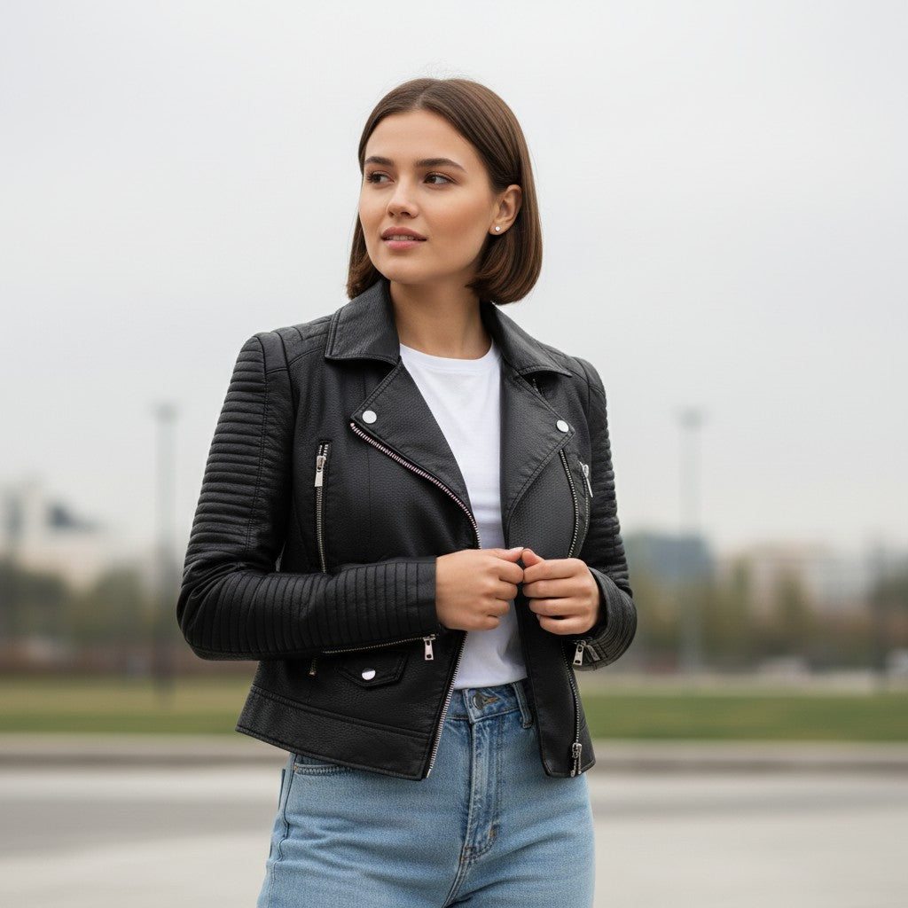 B Unique Fashions Women’s Classic Faux Leather Jacket-B Unique Fashions