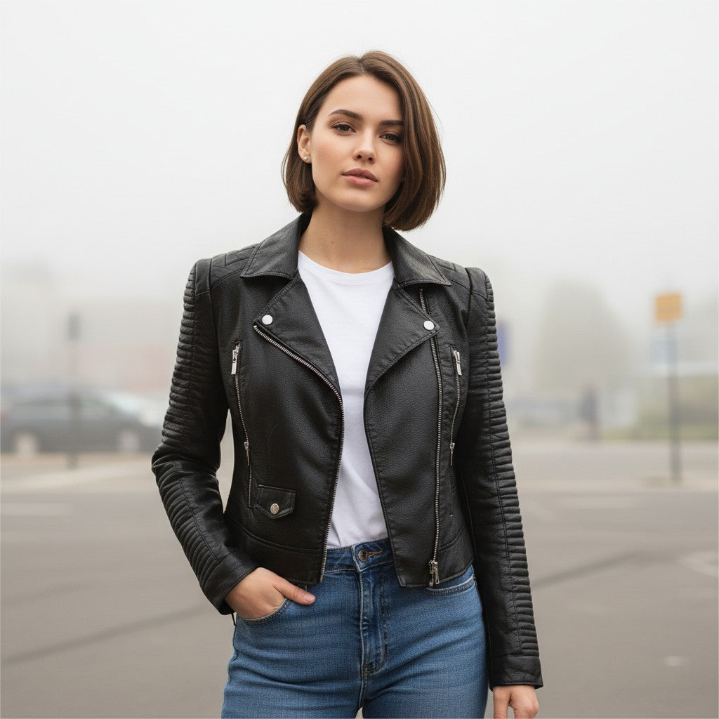 B Unique Fashions Women’s Classic Faux Leather Jacket-B Unique Fashions