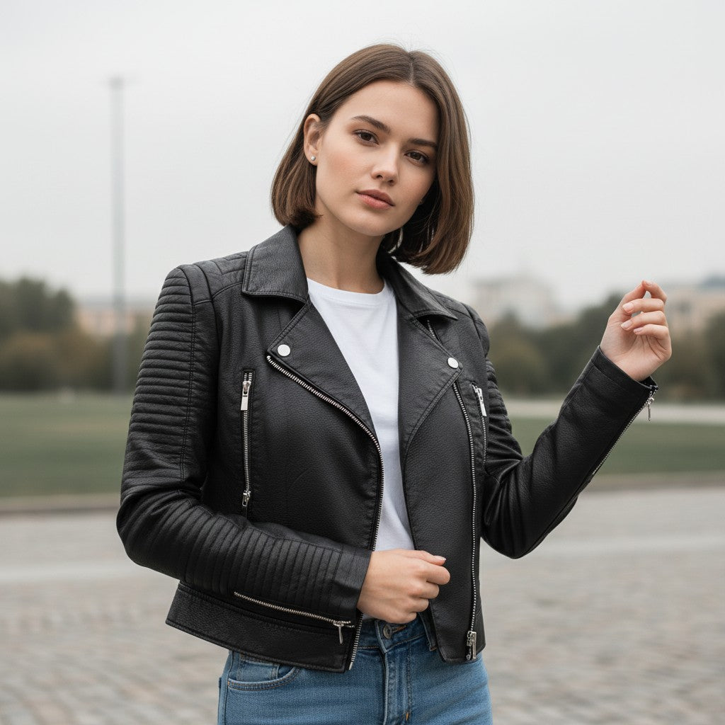 B Unique Fashions Women’s Classic Faux Leather Jacket-B Unique Fashions