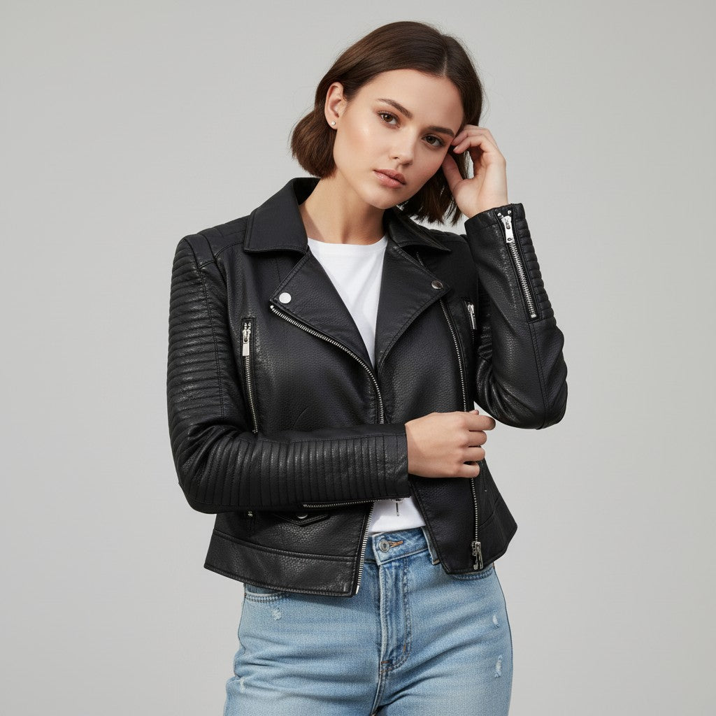 B Unique Fashions Women’s Classic Faux Leather Jacket-B Unique Fashions