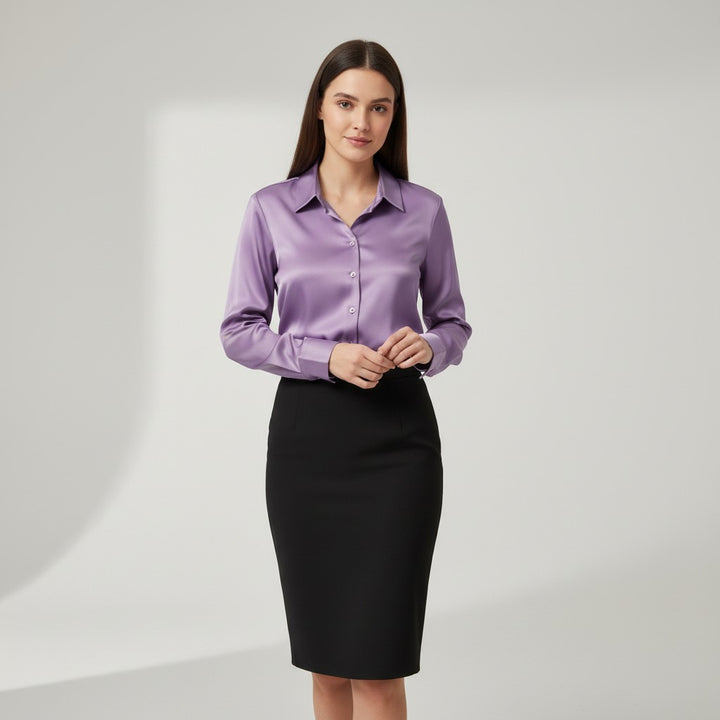 B Unique Fashions Women’s Satin Button-Up Blouse-B Unique Fashions
