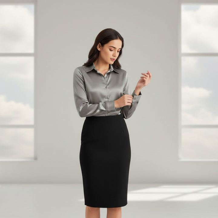 B Unique Fashions Women’s Satin Button-Up Blouse-B Unique Fashions