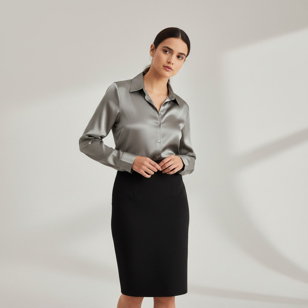 B Unique Fashions Women’s Satin Button-Up Blouse-B Unique Fashions