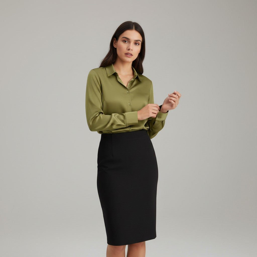 B Unique Fashions Women’s Satin Button-Up Blouse-B Unique Fashions