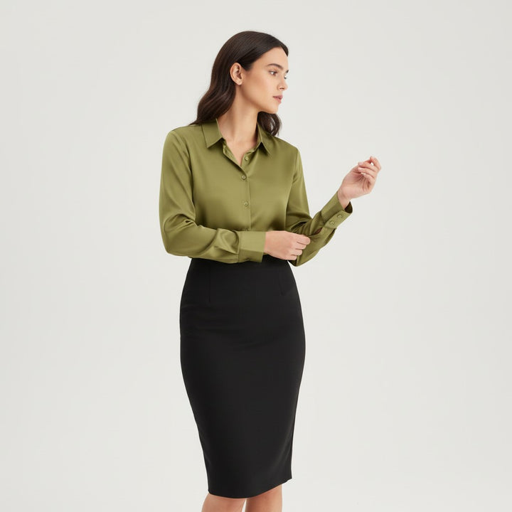 B Unique Fashions Women’s Satin Button-Up Blouse-B Unique Fashions