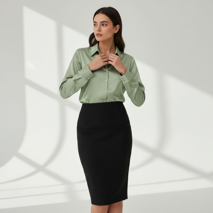 B Unique Fashions Women’s Satin Button-Up Blouse-B Unique Fashions