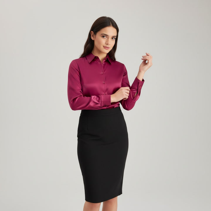 B Unique Fashions Women’s Satin Button-Up Blouse-B Unique Fashions