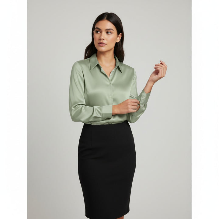 B Unique Fashions Women’s Satin Button-Up Blouse-B Unique Fashions