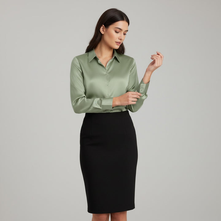 B Unique Fashions Women’s Satin Button-Up Blouse-B Unique Fashions