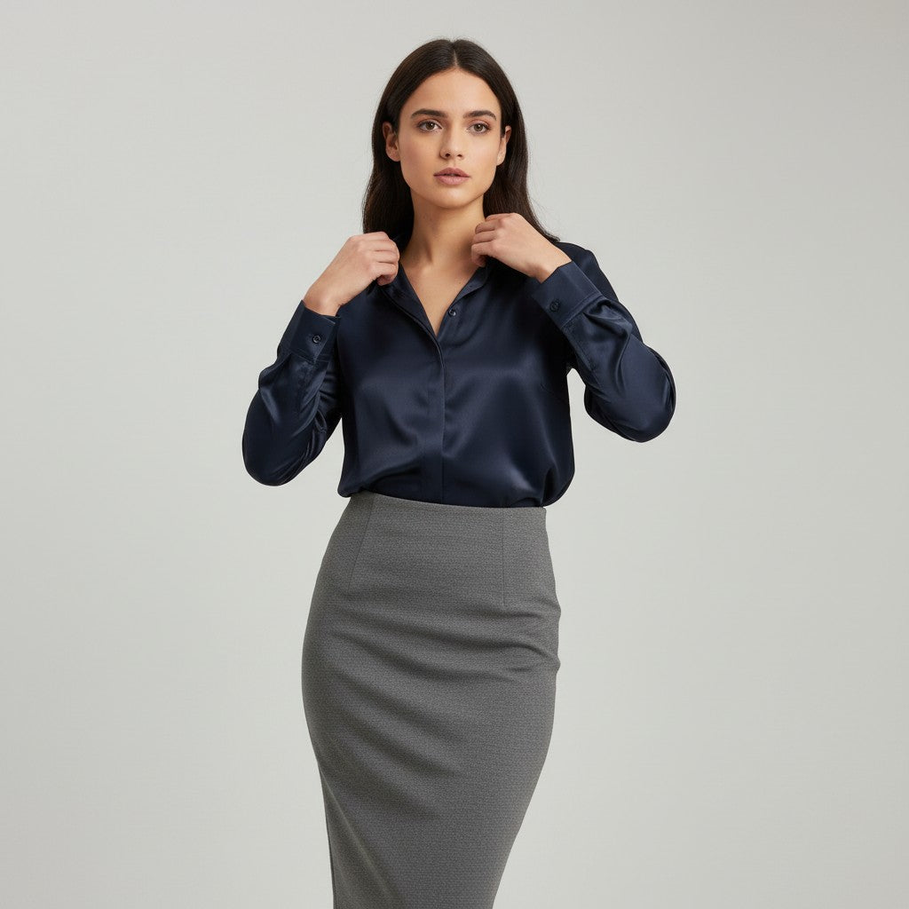 B Unique Fashions Women’s Satin Button-Up Blouse-B Unique Fashions