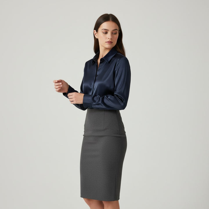 B Unique Fashions Women’s Satin Button-Up Blouse-B Unique Fashions