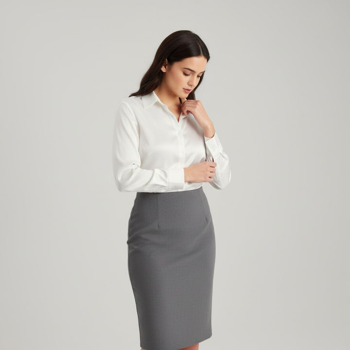 B Unique Fashions Women’s Satin Button-Up Blouse-B Unique Fashions