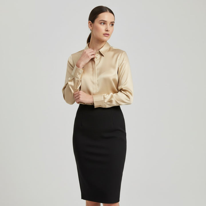 B Unique Fashions Women’s Satin Button-Up Blouse-B Unique Fashions