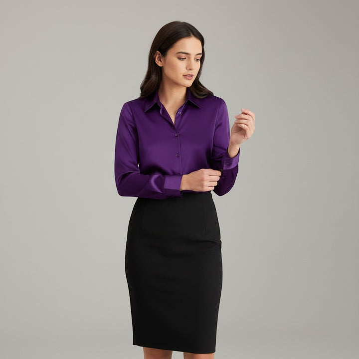 B Unique Fashions Women’s Satin Button-Up Blouse-B Unique Fashions