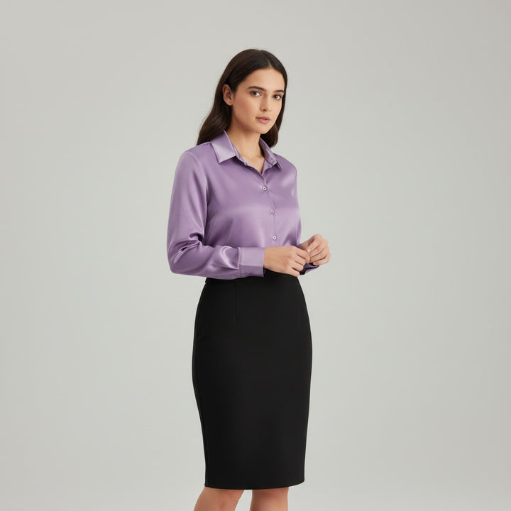 B Unique Fashions Women’s Satin Button-Up Blouse-B Unique Fashions