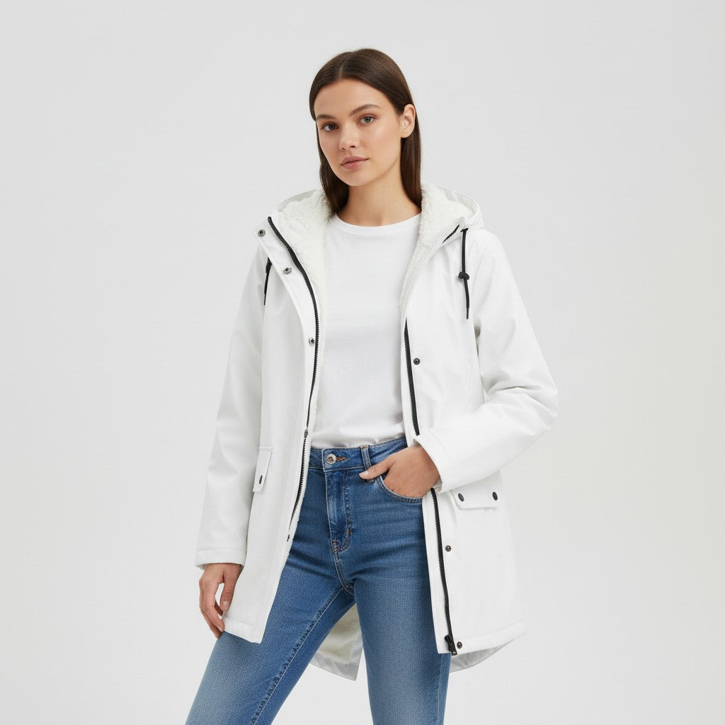 B Unique Fashions Women’s Waterproof Hooded Trench Coat with Fleece Lining-B Unique Fashions