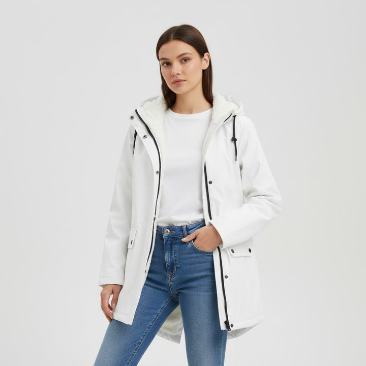 B Unique Fashions Women’s Waterproof Hooded Trench Coat with Fleece Lining-B Unique Fashions