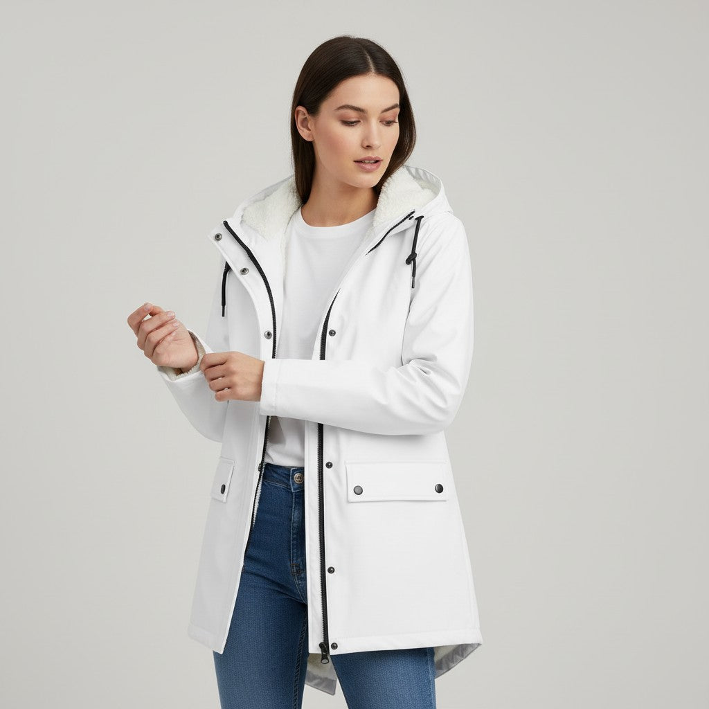 B Unique Fashions Women’s Waterproof Hooded Trench Coat with Fleece Lining-B Unique Fashions