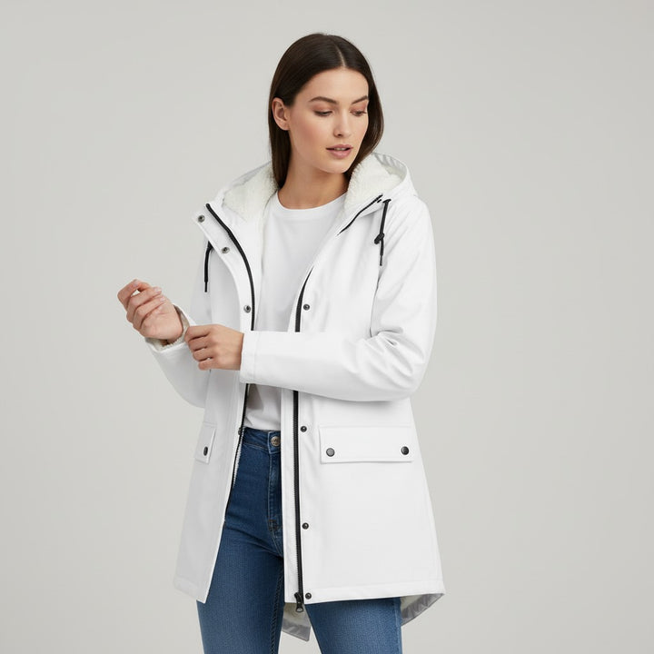 B Unique Fashions Women’s Waterproof Hooded Trench Coat with Fleece Lining-B Unique Fashions
