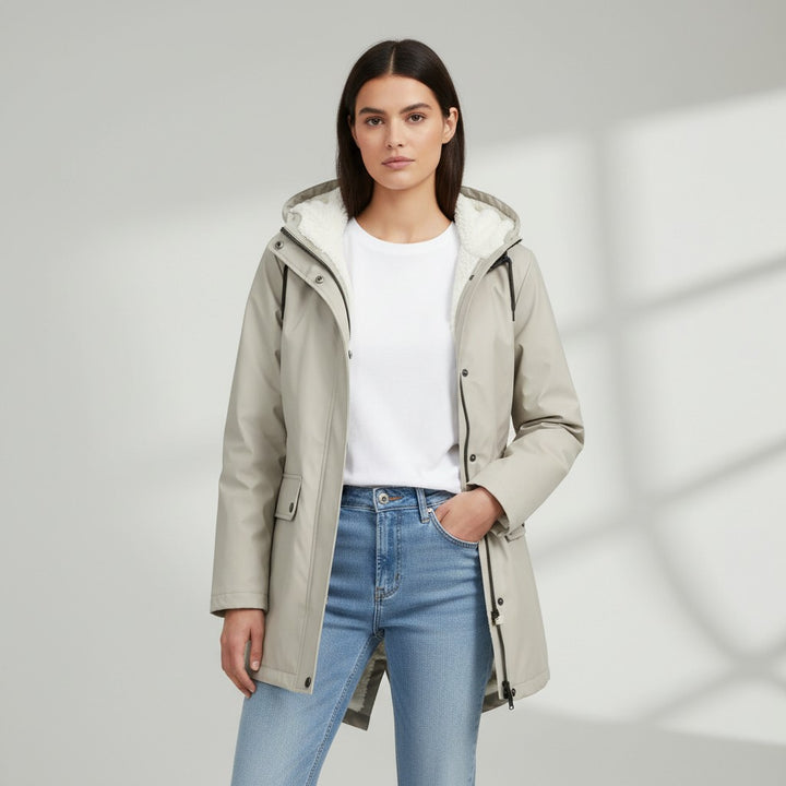 B Unique Fashions Women’s Waterproof Hooded Trench Coat with Fleece Lining-B Unique Fashions