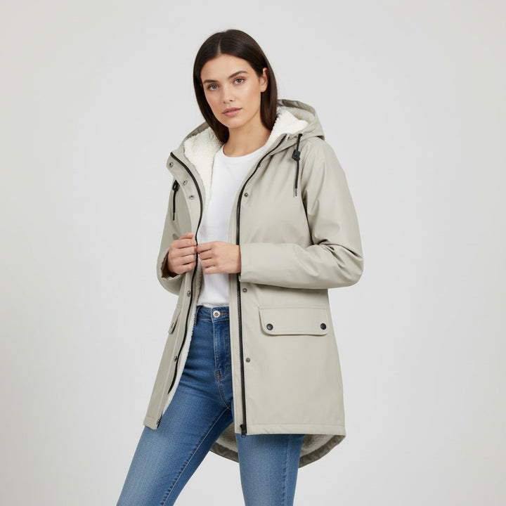 B Unique Fashions Women’s Waterproof Hooded Trench Coat with Fleece Lining-B Unique Fashions