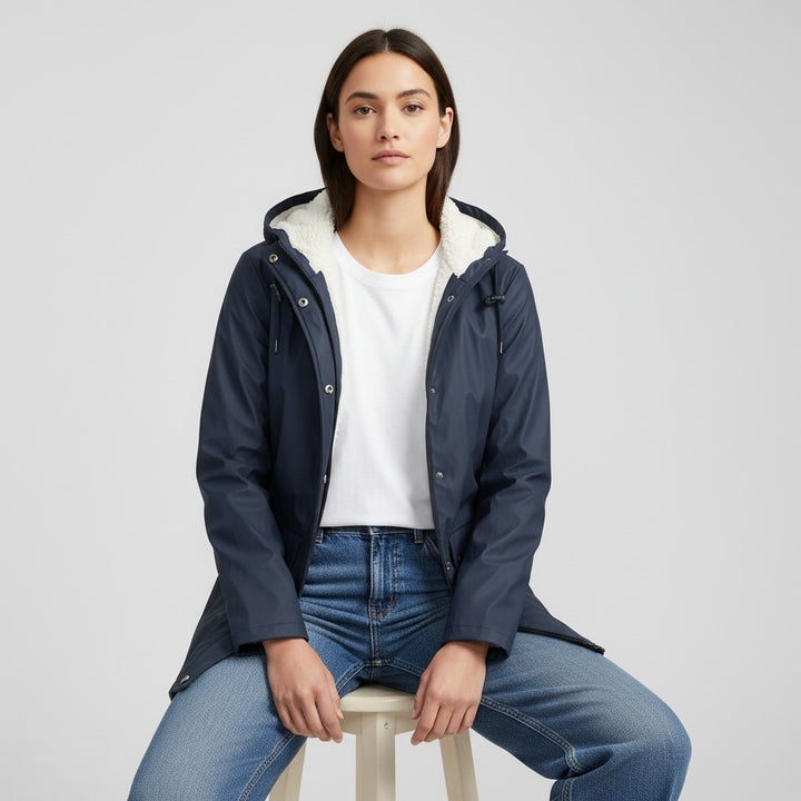 B Unique Fashions Women’s Waterproof Hooded Trench Coat with Fleece Lining-B Unique Fashions