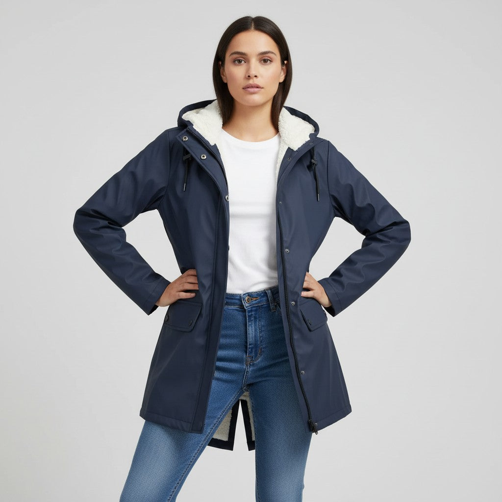 B Unique Fashions Women’s Waterproof Hooded Trench Coat with Fleece Lining-B Unique Fashions