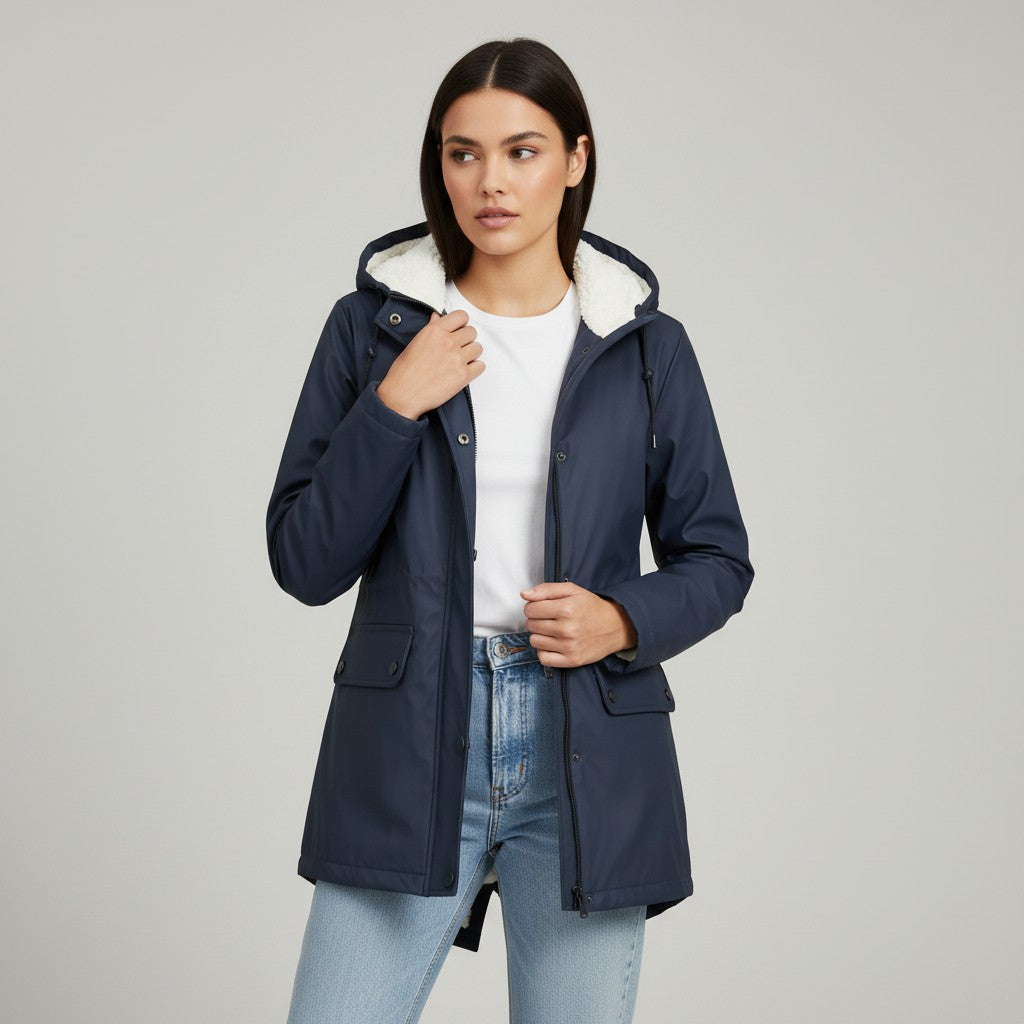B Unique Fashions Women’s Waterproof Hooded Trench Coat with Fleece Lining-B Unique Fashions