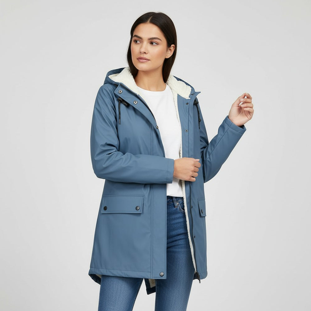 B Unique Fashions Women’s Waterproof Hooded Trench Coat with Fleece Lining-B Unique Fashions