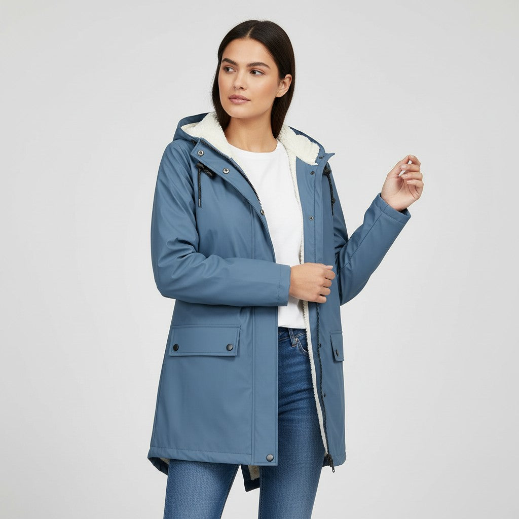 B Unique Fashions Women’s Waterproof Hooded Trench Coat with Fleece Lining-B Unique Fashions