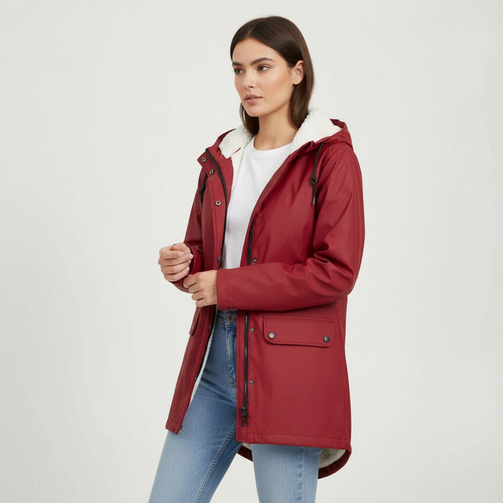 B Unique Fashions Women’s Waterproof Hooded Trench Coat with Fleece Lining-B Unique Fashions