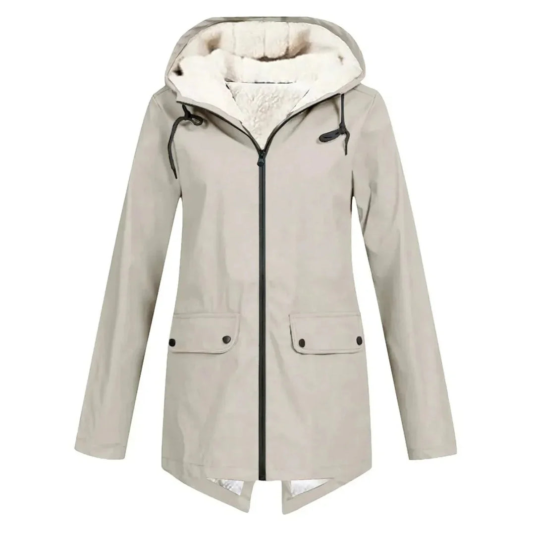 B Unique Fashions Women’s Waterproof Hooded Trench Coat with Fleece Lining-B Unique Fashions