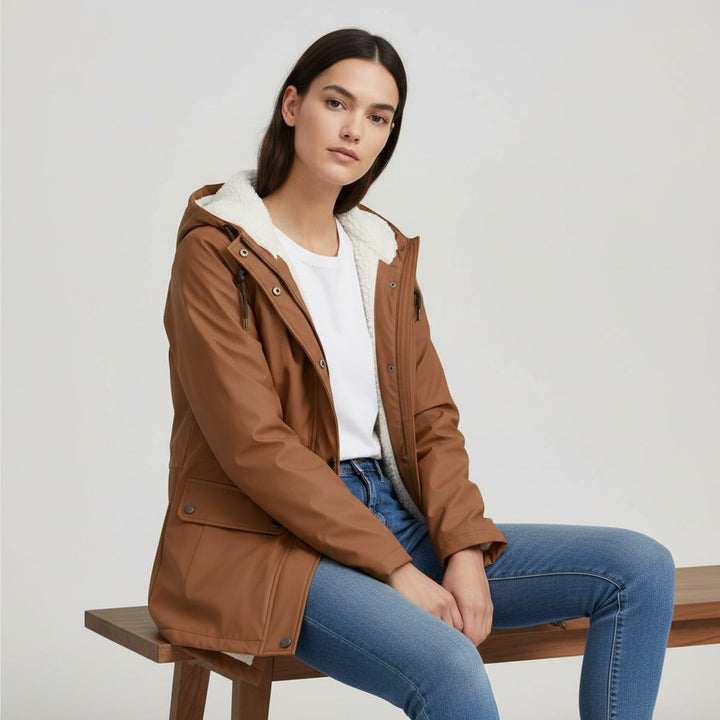 B Unique Fashions Women’s Waterproof Hooded Trench Coat with Fleece Lining-B Unique Fashions