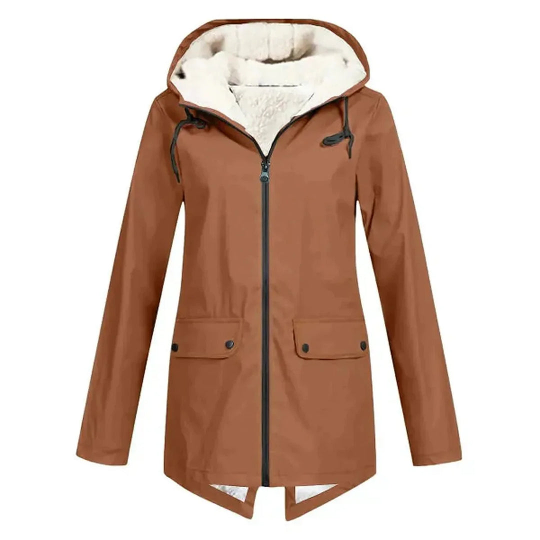 B Unique Fashions Women’s Waterproof Hooded Trench Coat with Fleece Lining-B Unique Fashions