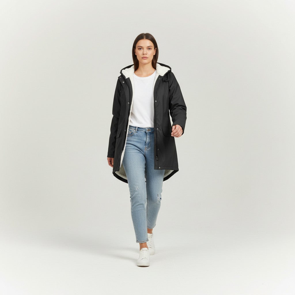 B Unique Fashions Women’s Waterproof Hooded Trench Coat with Fleece Lining-B Unique Fashions