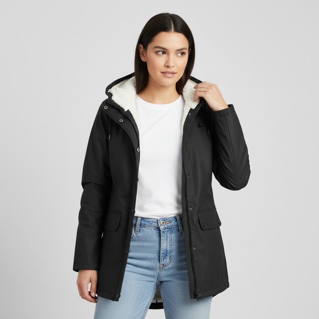 B Unique Fashions Women’s Waterproof Hooded Trench Coat with Fleece Lining-B Unique Fashions