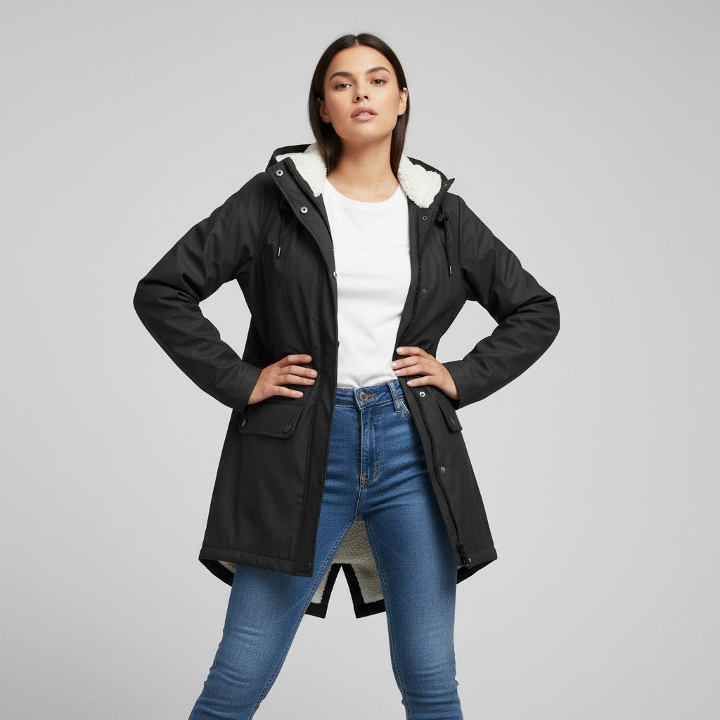 B Unique Fashions Women’s Waterproof Hooded Trench Coat with Fleece Lining-B Unique Fashions