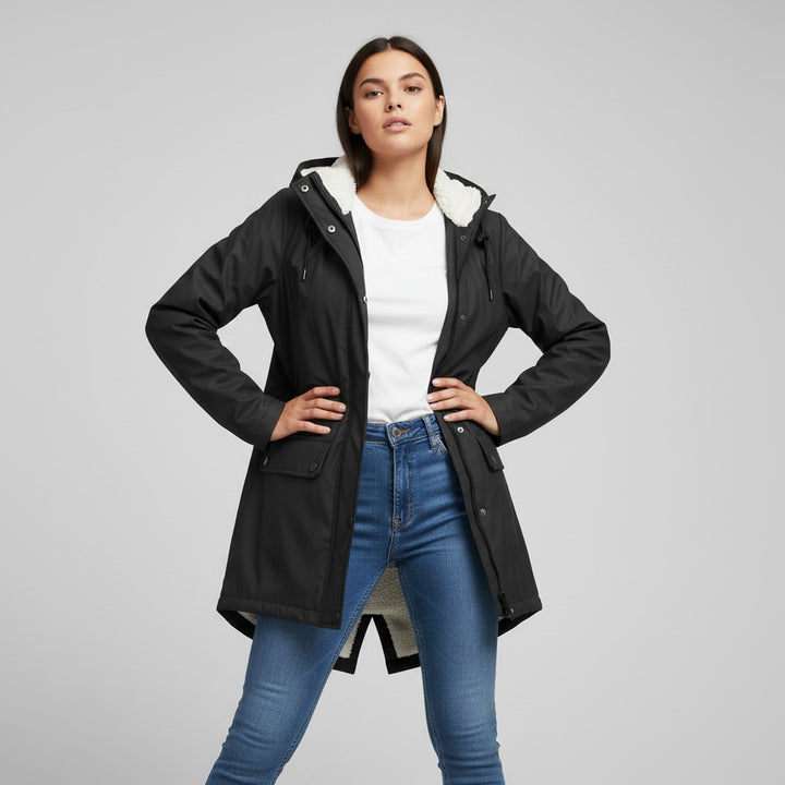 B Unique Fashions Women’s Waterproof Hooded Trench Coat with Fleece Lining-B Unique Fashions
