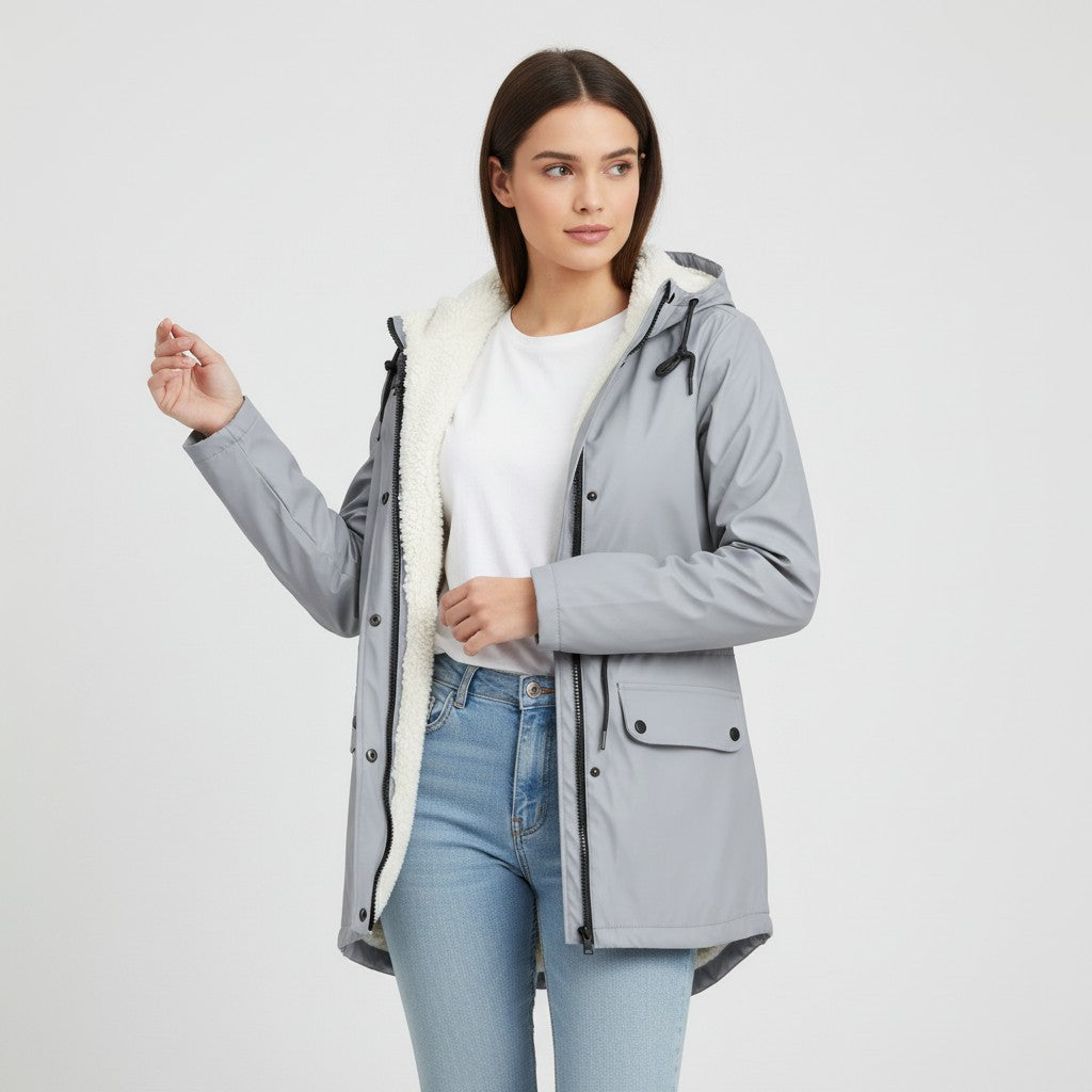 B Unique Fashions Women’s Waterproof Hooded Trench Coat with Fleece Lining-B Unique Fashions