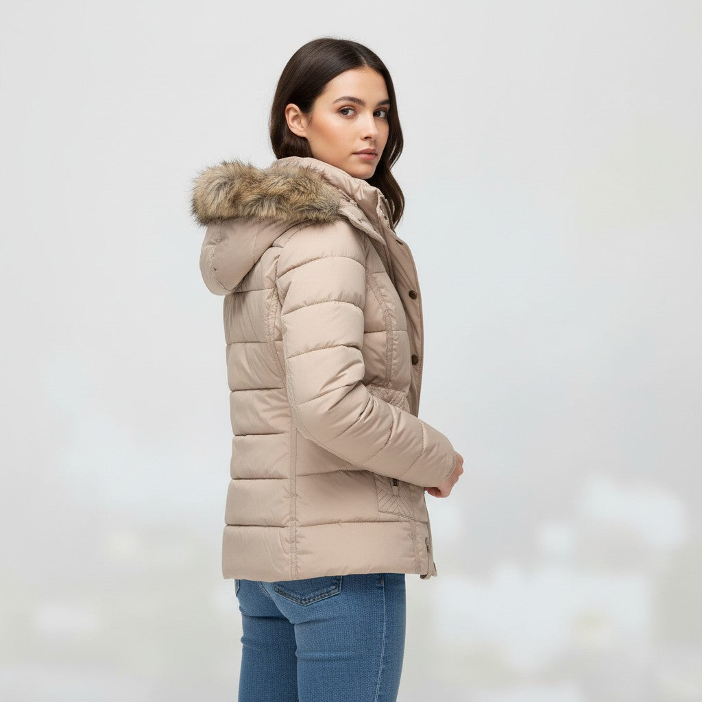 B Unique Fashions Women’s Winter Jacket with Fur-Trimmed Collar-B Unique Fashions
