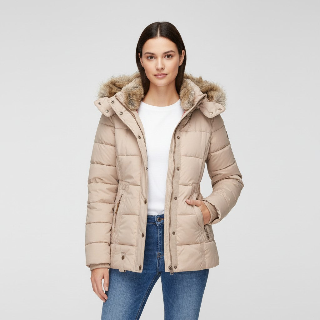 B Unique Fashions Women’s Winter Jacket with Fur-Trimmed Collar-B Unique Fashions