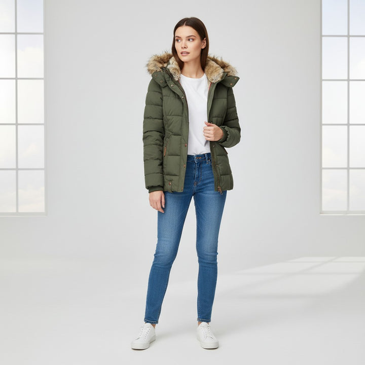 B Unique Fashions Women’s Winter Jacket with Fur-Trimmed Collar-B Unique Fashions