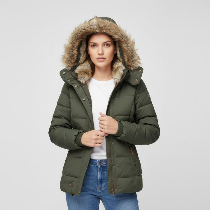 B Unique Fashions Women’s Winter Jacket with Fur-Trimmed Collar-B Unique Fashions
