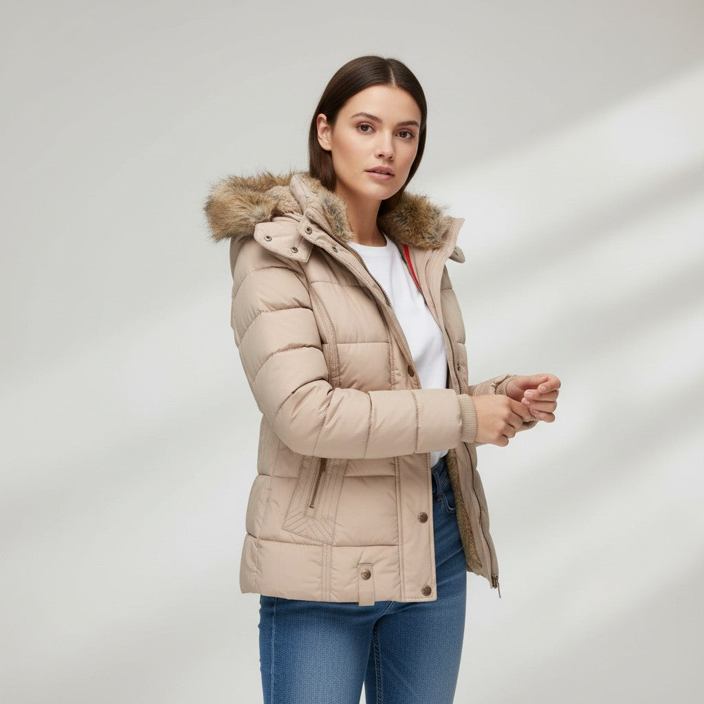 B Unique Fashions Women’s Winter Jacket with Fur-Trimmed Collar-B Unique Fashions