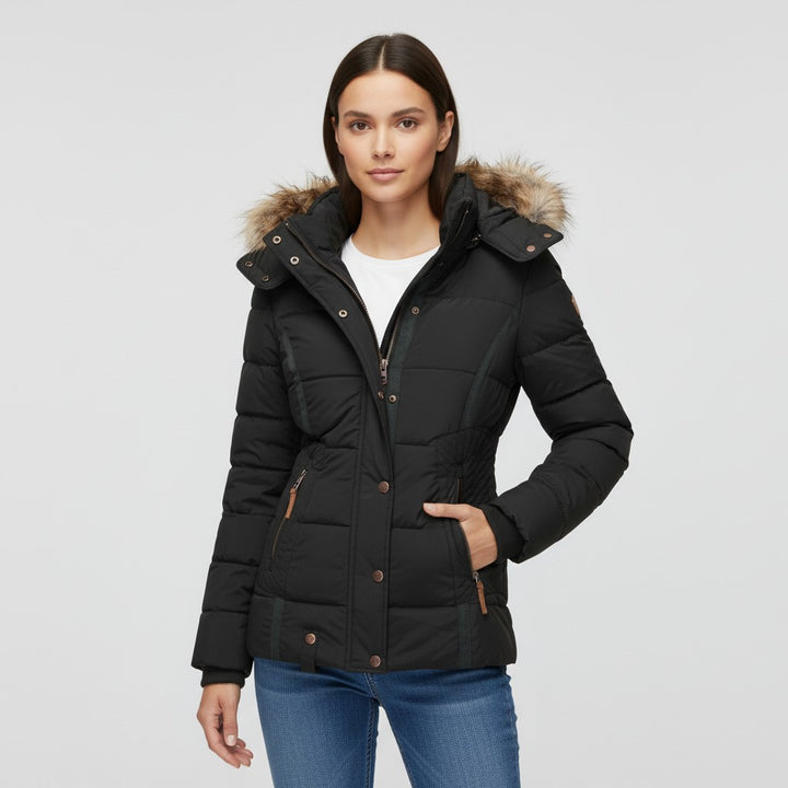 B Unique Fashions Women’s Winter Jacket with Fur-Trimmed Collar-B Unique Fashions