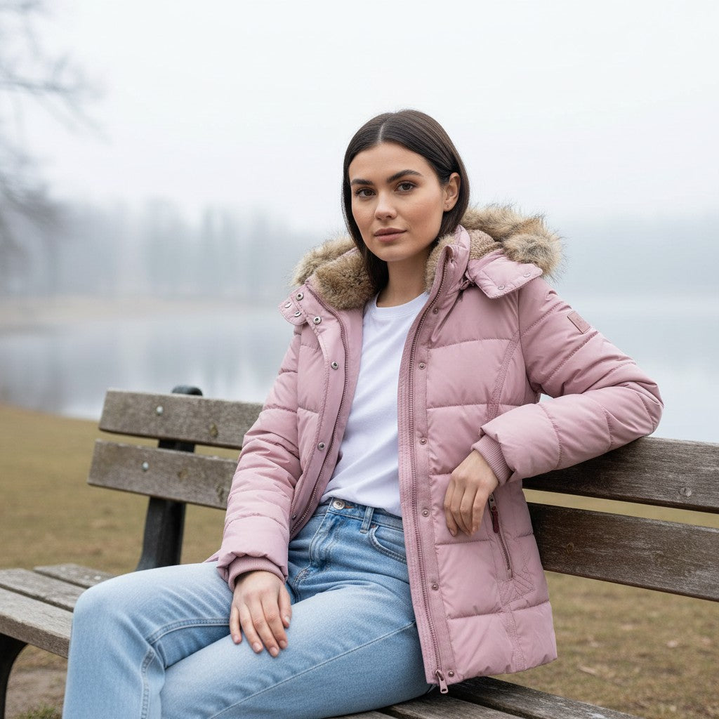 B Unique Fashions Women’s Winter Jacket with Fur-Trimmed Collar-B Unique Fashions