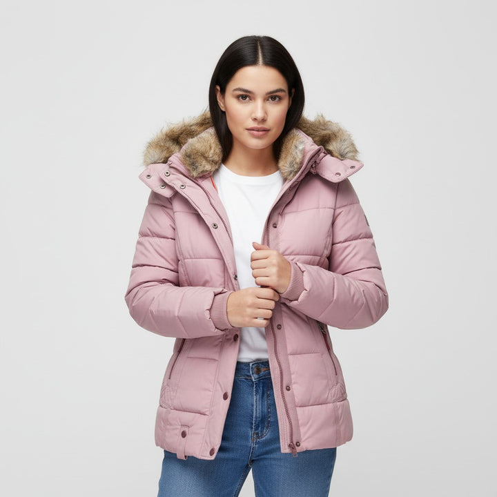 B Unique Fashions Women’s Winter Jacket with Fur-Trimmed Collar-B Unique Fashions