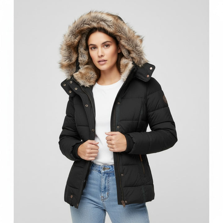 B Unique Fashions Women’s Winter Jacket with Fur-Trimmed Collar-B Unique Fashions