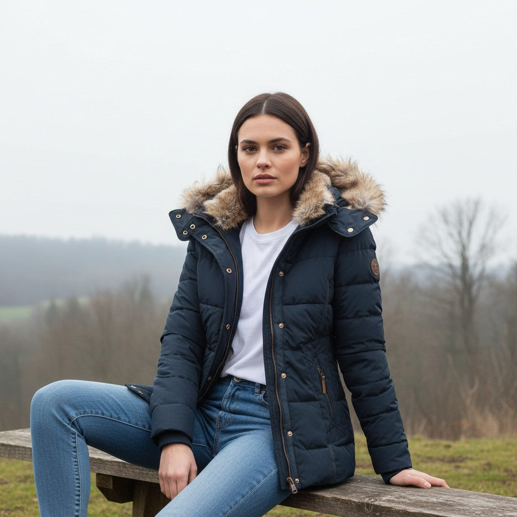 B Unique Fashions Women’s Winter Jacket with Fur-Trimmed Collar-B Unique Fashions